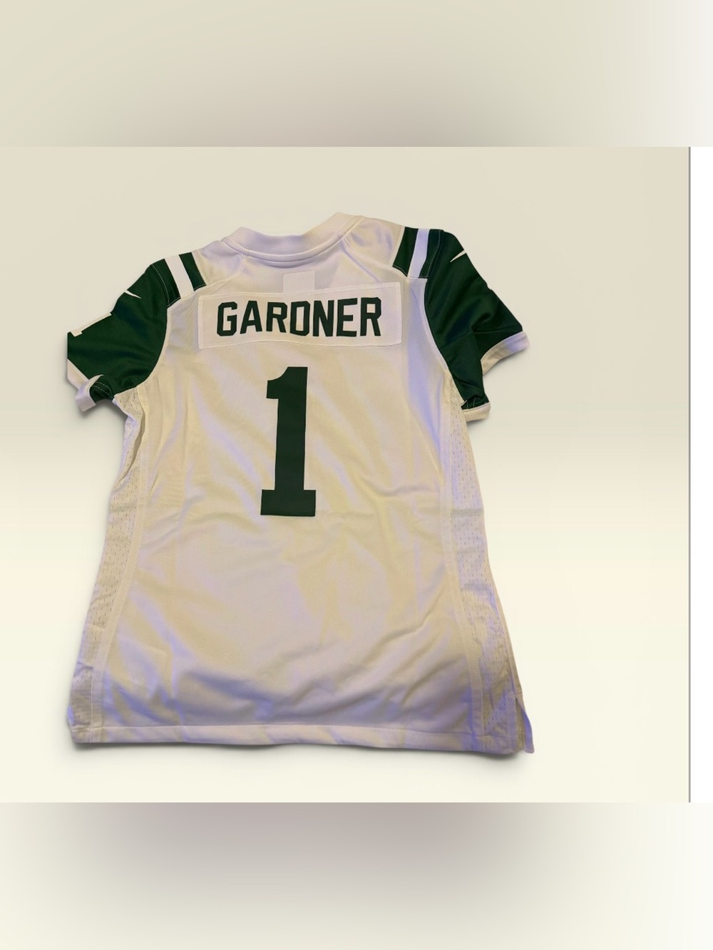 Nike Women's White and Green #1 Football Jersey - Picture 3 of 6